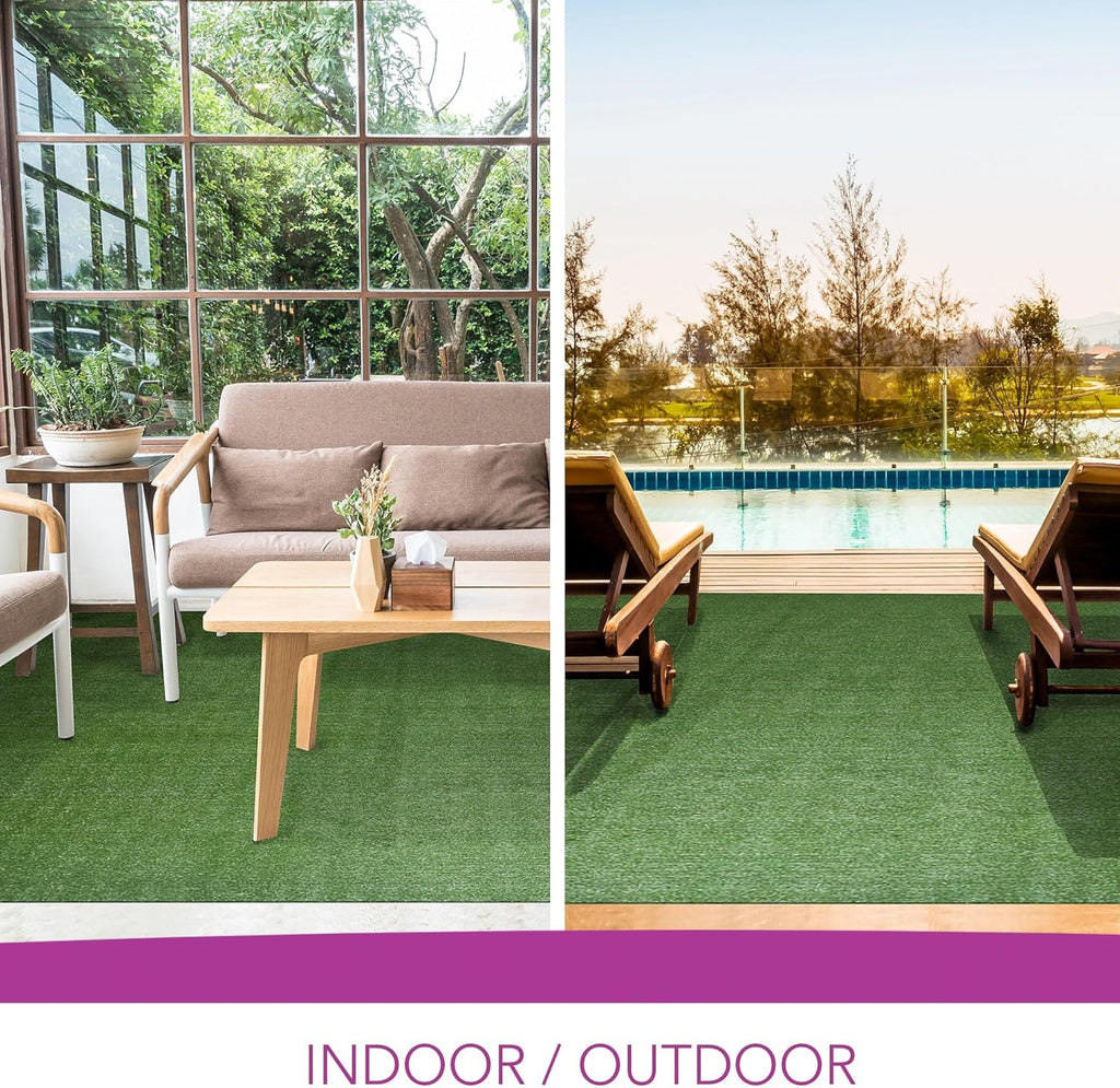 iCustomRug Synthetic Grass Rug – 12 x 20ft Lawn Green Turf Carpet for Patios, Yards, Boats, Camping – Indoor/Outdoor Use