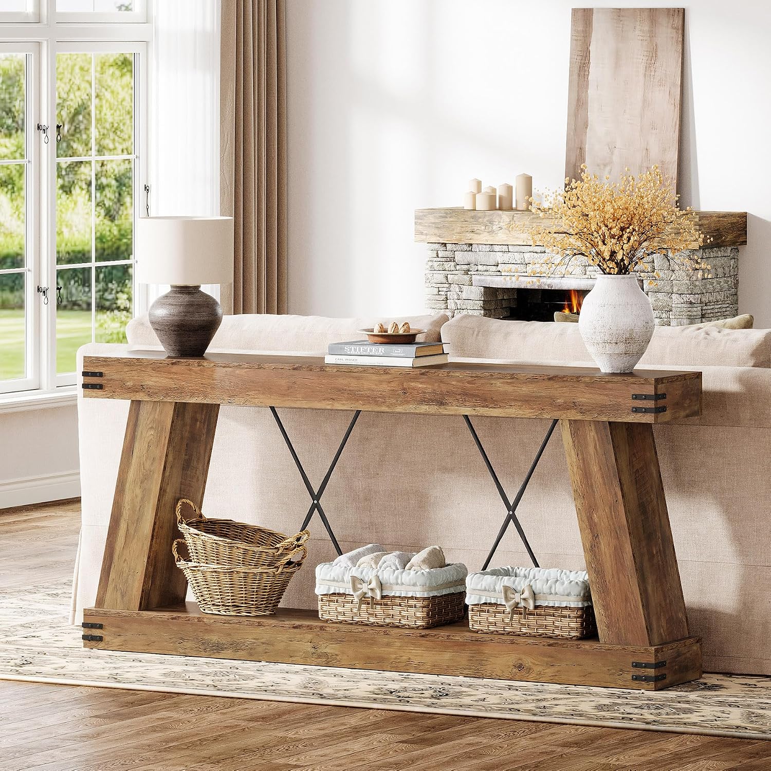 Tribesigns 70.9' Farmhouse Console Table, Long Sofa Table Behind Couch with Storage, Narrow Wooden Console Station, Industrial Rustic Entryway Furniture for Hallway, Entry, Living Room, Brown