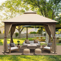 Domi 10' x 13' Outdoor Canopy with Mosquito Netting, Double Roof Soft Top Gazebo Pergola, Metal Frame Patio Shelter for Deck, Backyard, Garden, and Lawn