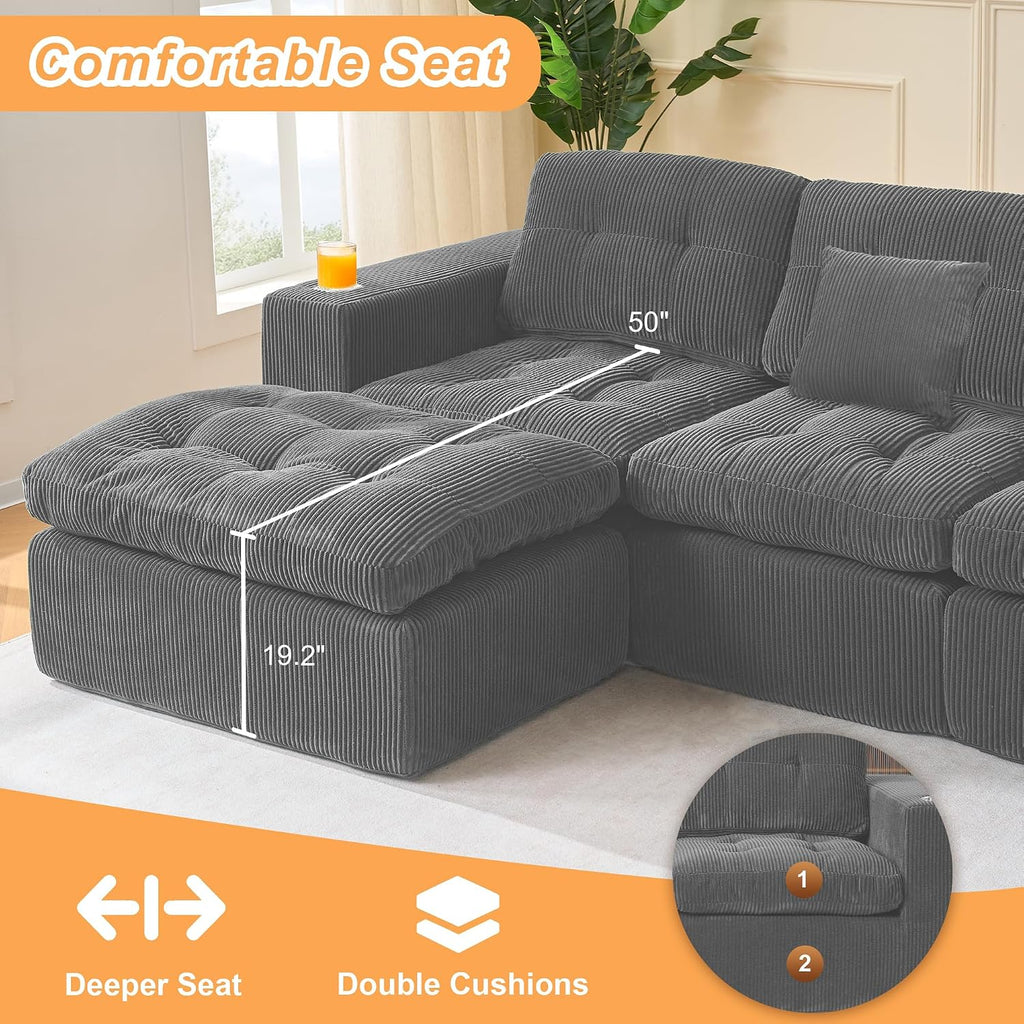 108' Modular Sectional Sofa, Cloud Sectional Couch with Deep Seat, Modern Modular L-Shape Sofa Couch with Chaise,Upholstered Couches for Living Room Bedroom (Dark Gray)