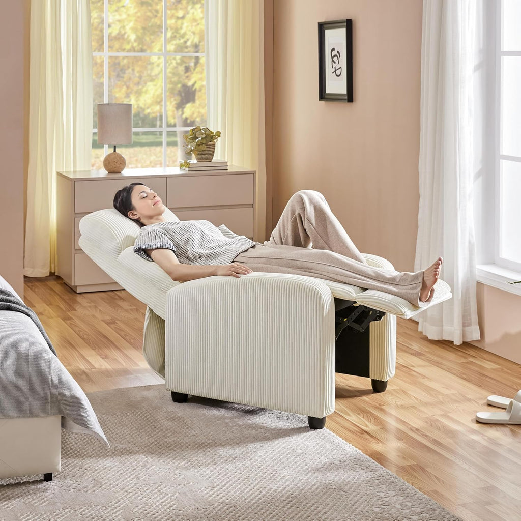 Yaheetech 2-Seat Corduroy Pushback Recliner Chair Living Room Chair with Thick Seat Cushion and Backrest Reclining Chair for Living Room Beige