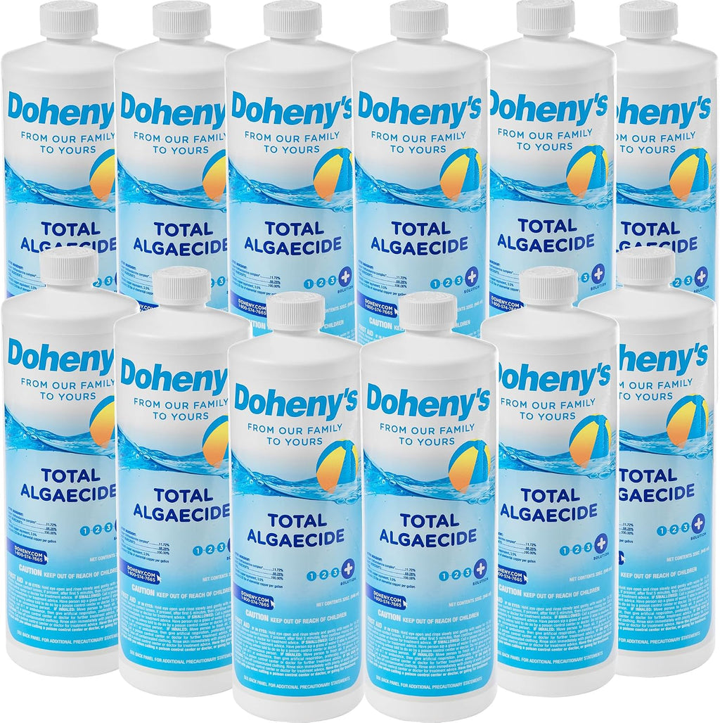 Doheny's Total Algaecide | 100% Professional-Grade | Extra Strength & Effective Against All Types of Algae | Non-Foaming & Non-Staining Formula | 90-Day Prevention | Set of (12) - 32 Ounce Bottles