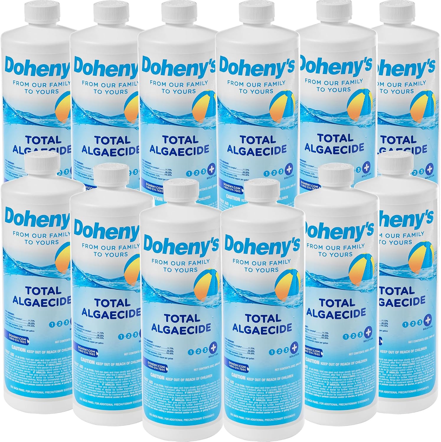 Doheny's Total Algaecide | 100% Professional-Grade | Extra Strength & Effective Against All Types of Algae | Non-Foaming & Non-Staining Formula | 90-Day Prevention | Set of (12) - 32 Ounce Bottles