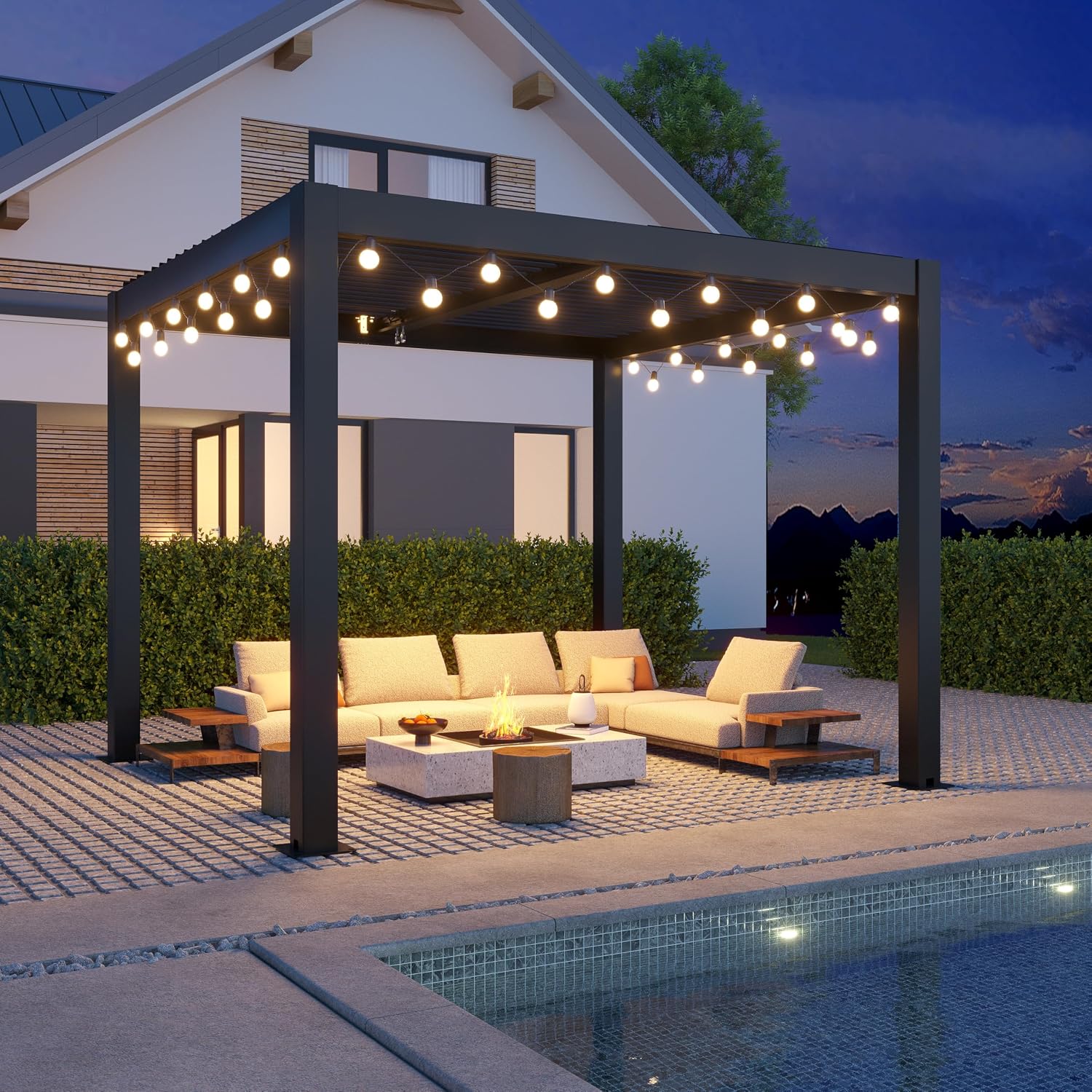 Outdoor Louvered Pergola 10' x 10', Aluminum Louvered Pergola with Adjustable Roof, Adjustable Pergolas for Outdoor Deck, Patio, Lawn & Garden