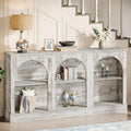 Tribesigns Farmhouse Console Table, 63-Inch Long Entryway Table with 3 Tier Storage, Wooden Rectangular Sofa Table Behind The Couch for Entrance, Hallway, Living Room, Distressed White