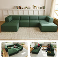 136' 6-Piece Sectional Sofa Modular Couches,L-U-Shaped with Chaise,for Living Room,Compressed Foam No Assembly,for Living Room (2xArmless Corner Ottoman) Fabric Chenille Green