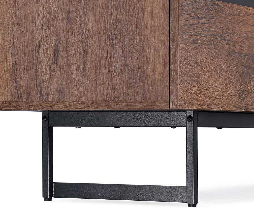 WAMPAT Modern TV Stand for up to 75 inch TV, Wood Entertainment Center TV Console Table with Storage Cabinets Media Console for Living Room, Brown