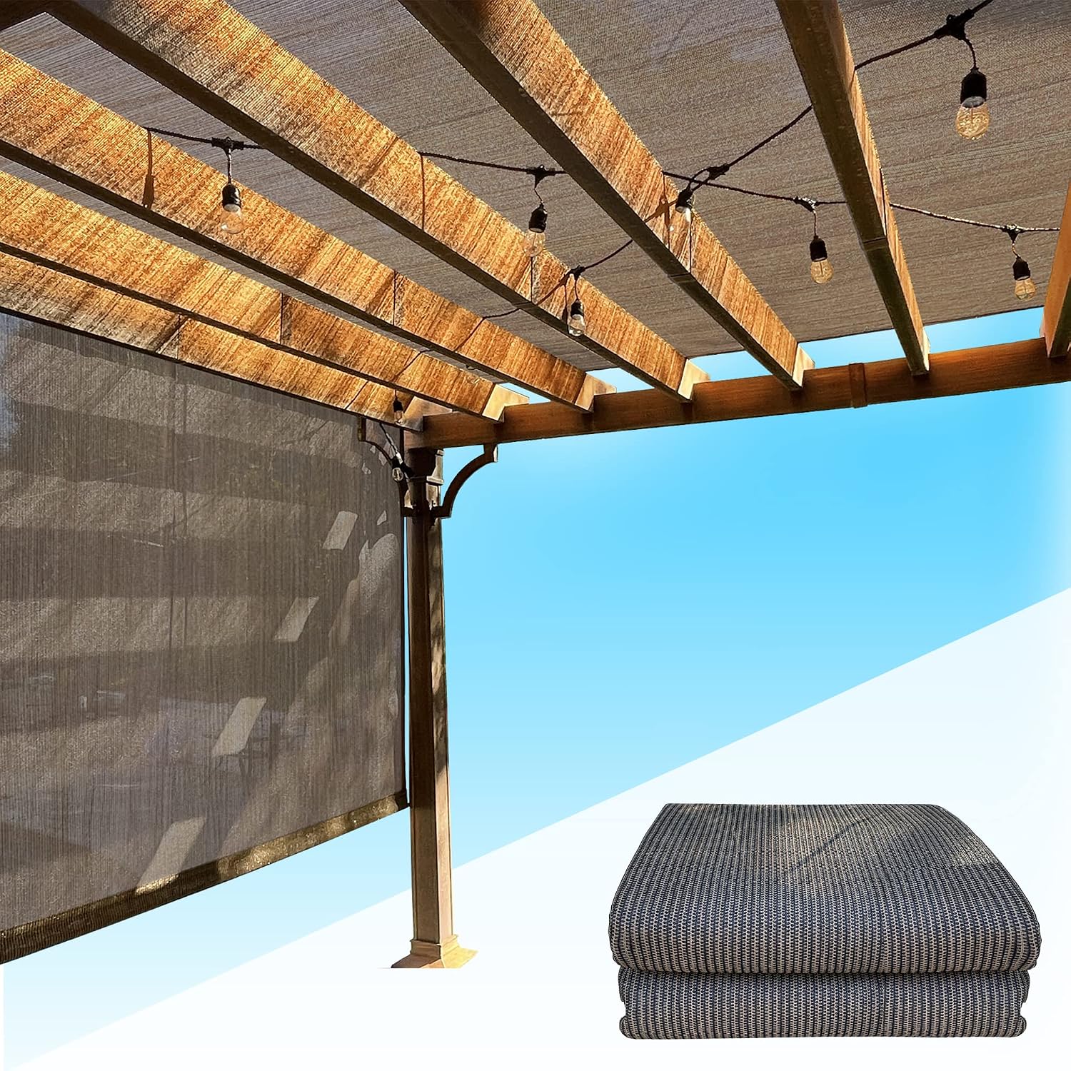 Alion Home Universal Breathable Pergola Shade Cover – Pergola Replacement Canopy – Outdoor Adjustable Shade Cover with Heavy Duty Weighted Metal Rods (12' x 10', Mocha Brown)