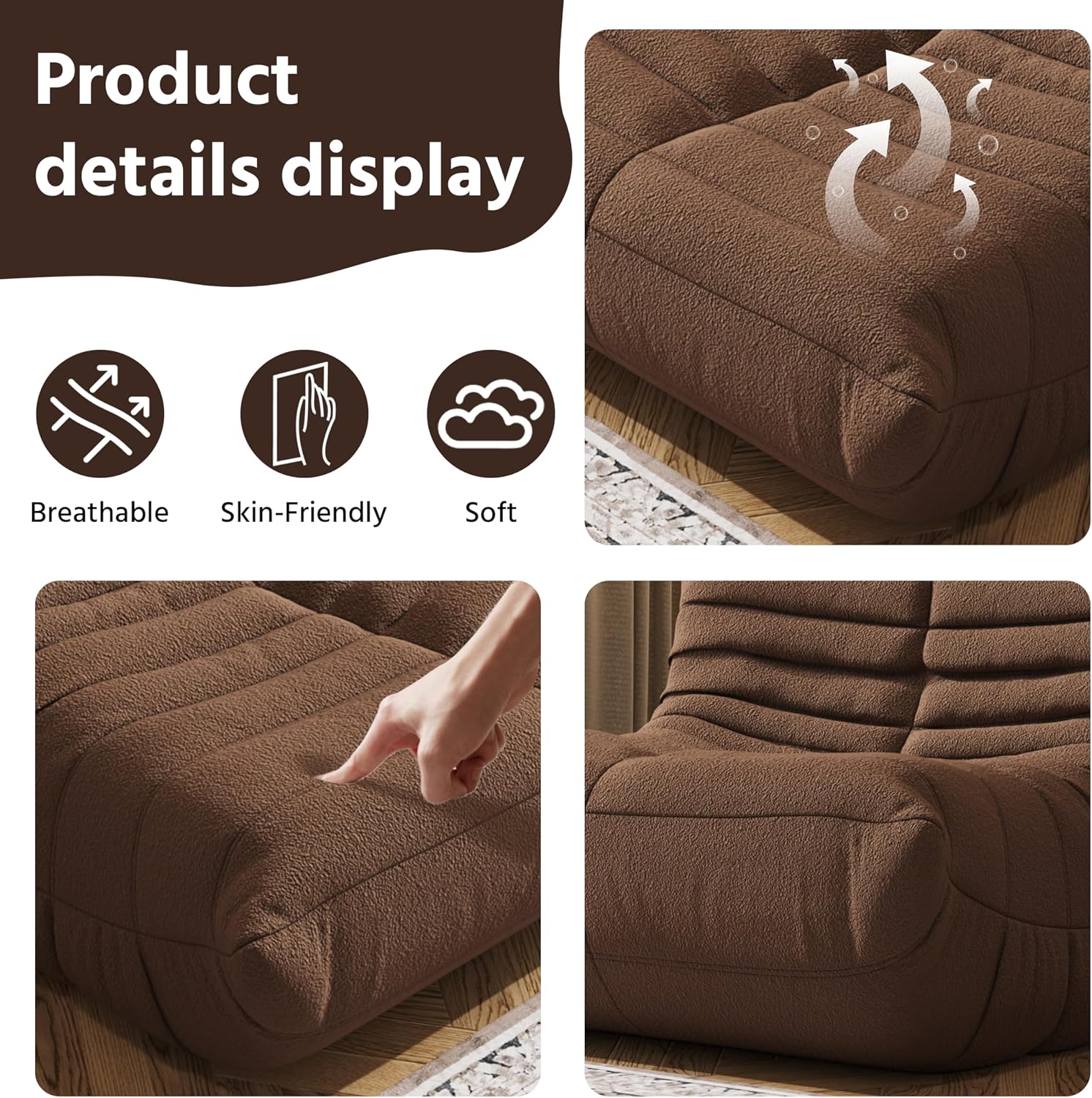 Giant Bean Bag Chair for Adults - Teddy Fleece Fireside Accent Chair with Memory Foam, Comfy Lazy Floor Sofa Couch Boneless Chaise Lounge for Living Room Bedroom Home Theaterr, 1 Seater,Coffe