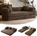 79' Convertible Sofa Bed with Fixed-Shape Frame & Removable Armrests, Modular Corduroy Sleeper Sofa, Folding Mattress Couch for Small Spaces - No Assembly Needed in Brown (Includes 2 Pillows)