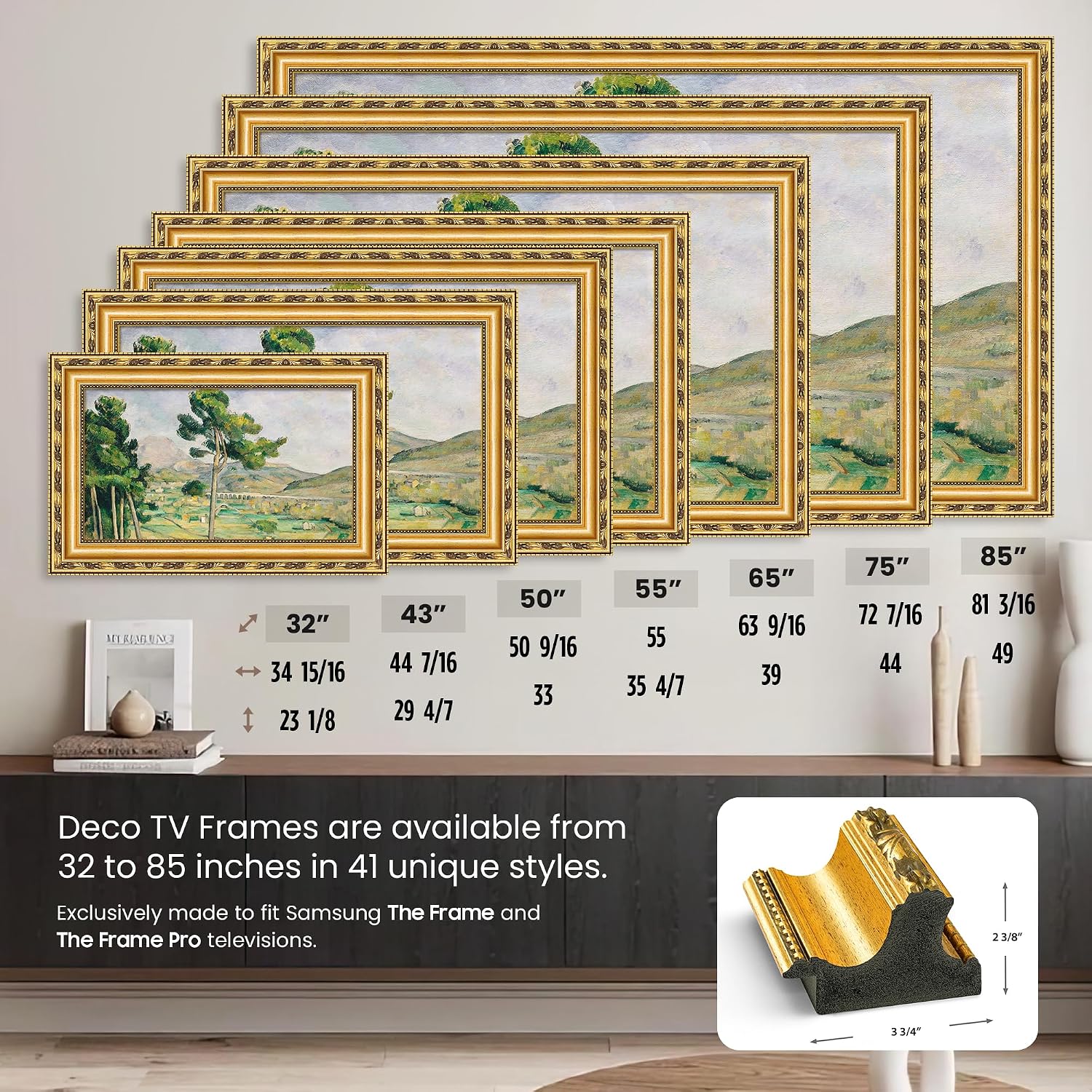 Ornate Gold 55' Premiere Deco TV Frame - Compatible ONLY with Samsung The Frame TVs (Fits 2021-2026, LS03A, LS03B, LS03C, LS03D, LS03FA)