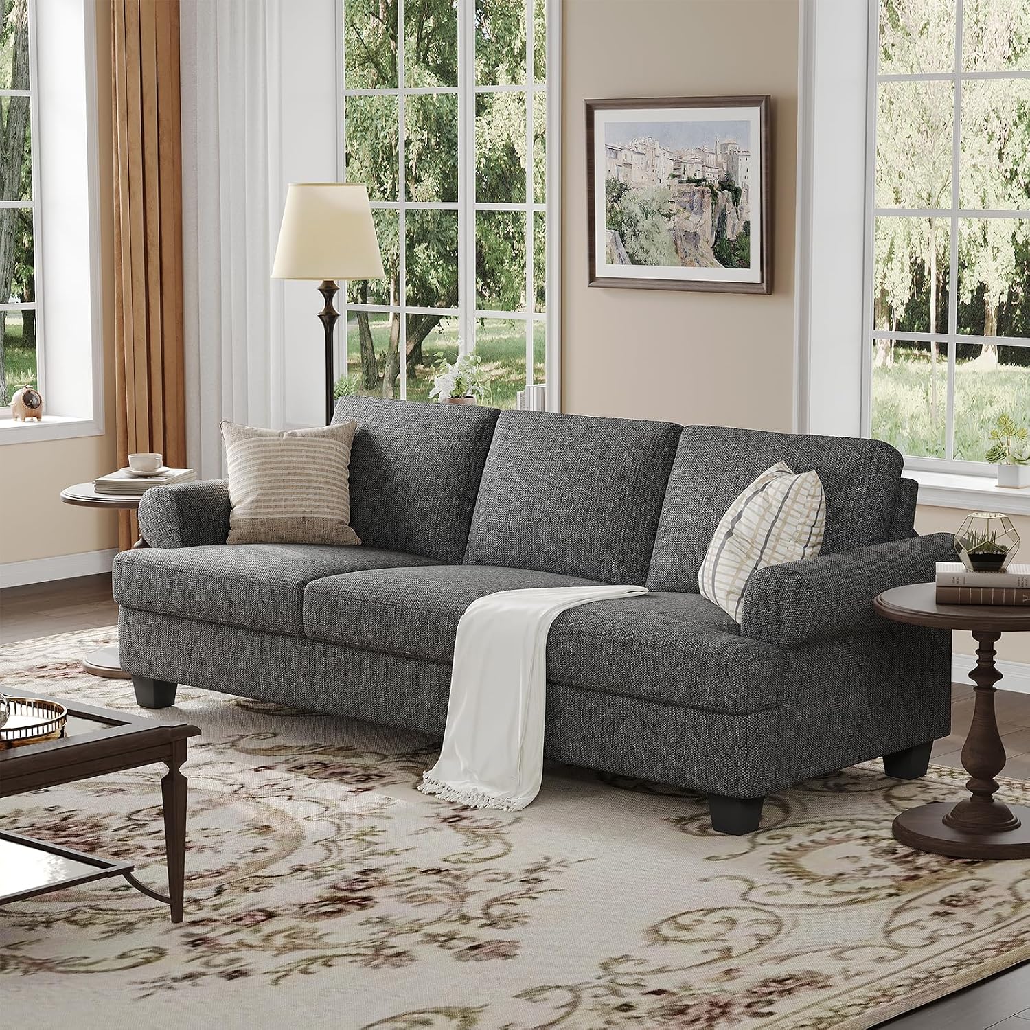 COPIAE 91 Inch Lawson Sofa with Extra Deep Seats Oversize, Mid-Century 3-Seat Sofa Couch, for Living Room, Apartment, Lounge, Dark Gray