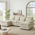 Cloud Couch with Double Chaises, 113' U Shape Sectional 4-Seater Sofa with 2 Layer Cushions, Deep Seat Comfy Sofa, Upholstery Chenille for Living Room, Beige