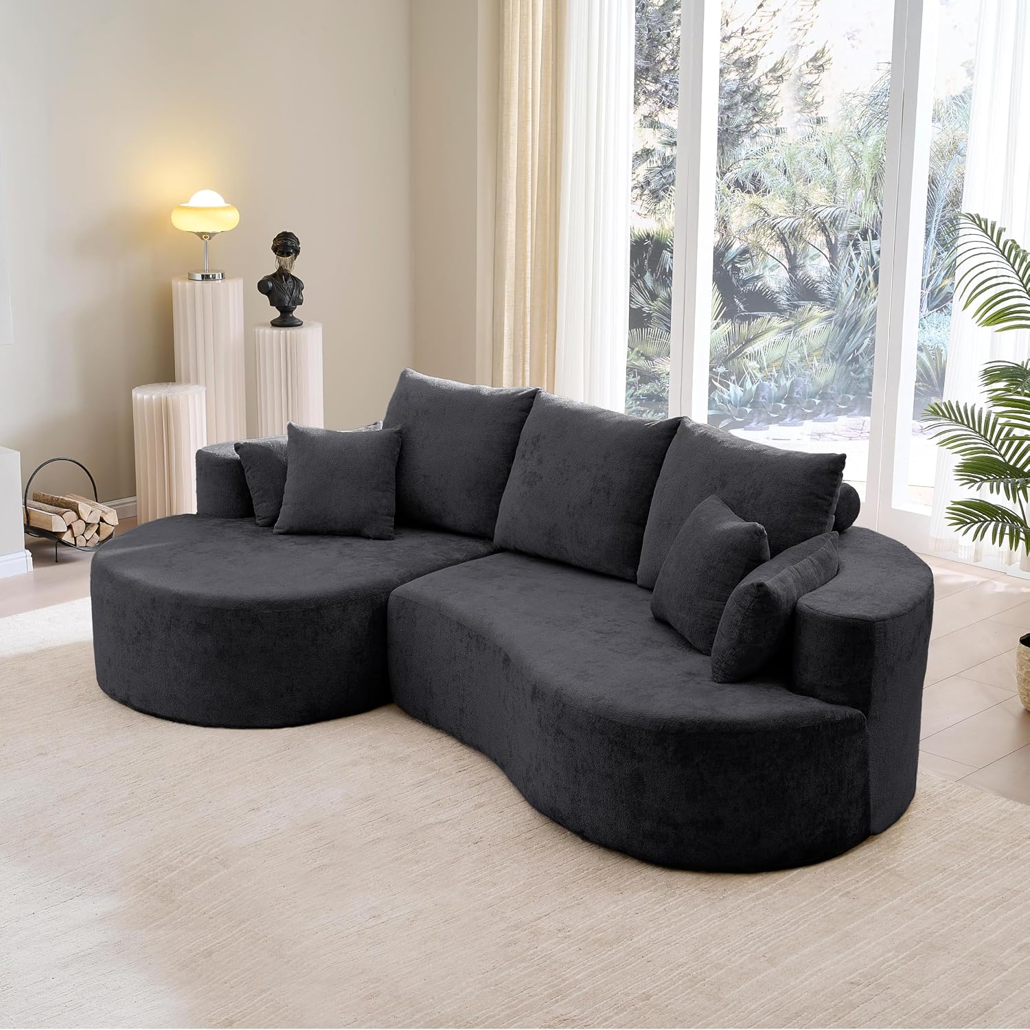 Christopher Knight Home Carden 106' Curved Modular Sectional Sofa, Fabric Upholstered Comfy Sofa Couch with Chaise Lounge, Modern Cloud Couch with Deep Seat, No Assembly Required, Black