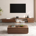 homary Mid Century Walnut TV Stand & Coffee Table Set, Extendable TV Console for 120' TV with Storage Drawers, Modern Engineered Wood Living Room Furniture