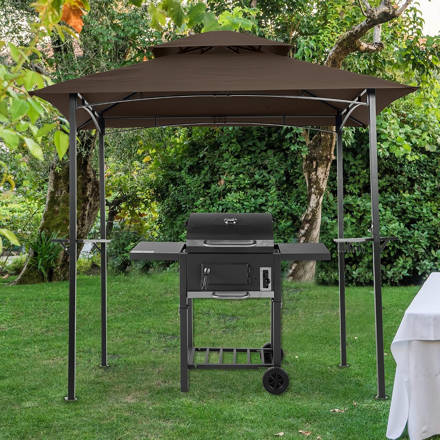 Replacement Canopy for 8x5 FT Grill Gazebo, Double Tiered BBQ Tent Roof Cover Only, UV & Water Repellent Polyester Fabric (Brown)