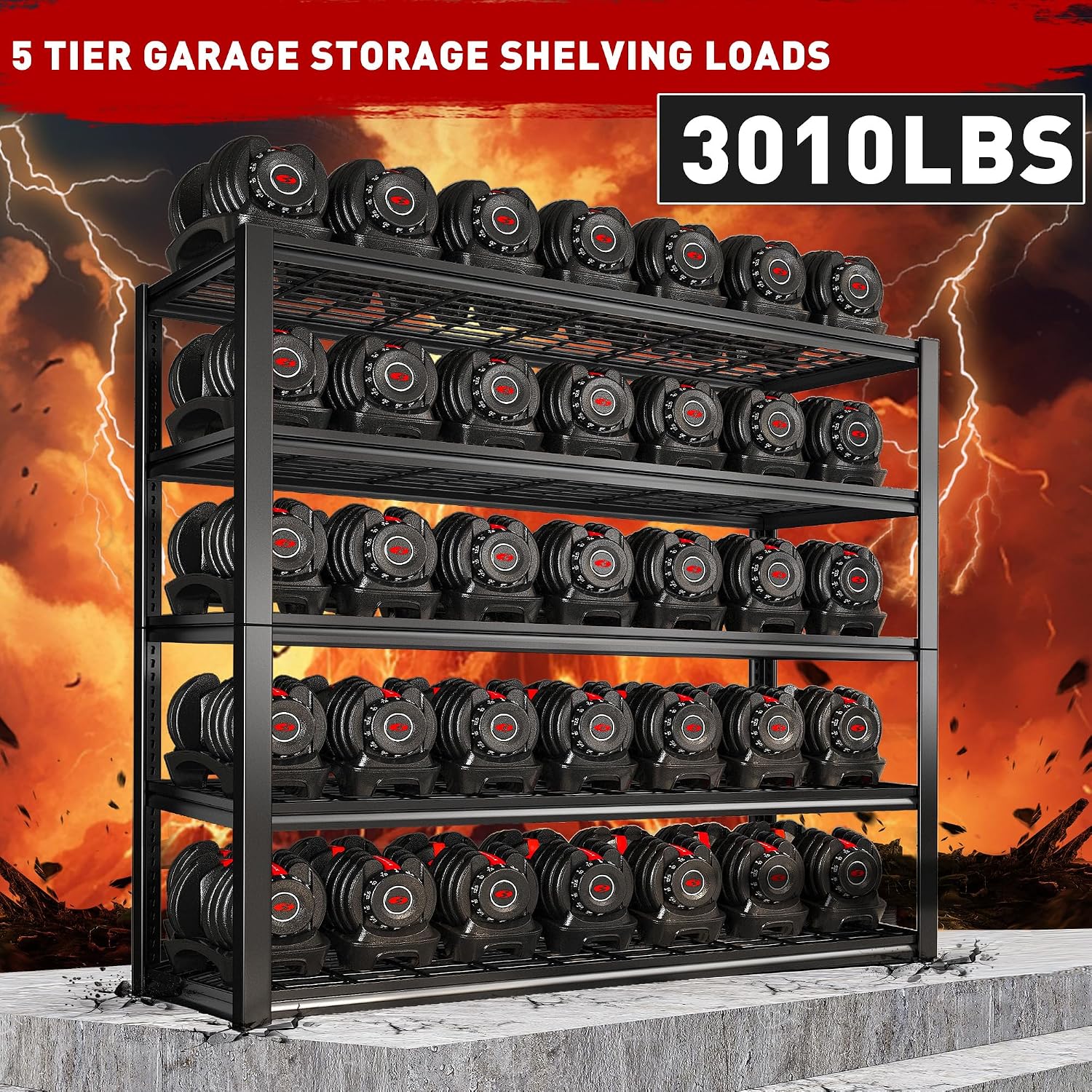 REIBII 48.2'' W Garage Shelving, 3010LBS Storage Shelves Heavy Duty, 5 Tier Adjustable Metal Shelving Unit for Warehouse, Garage, Basement, 48.2' W x 24.5' D x 72' H