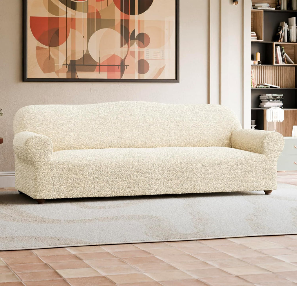 PAULATO BY GA.I.CO. Sofa Slipcover - Stretch Couch Cover - Stylish Cushion Sofa Cover - 1-Piece Form Fit Washable Protector for Pet - Mille Righe Collection - Cream