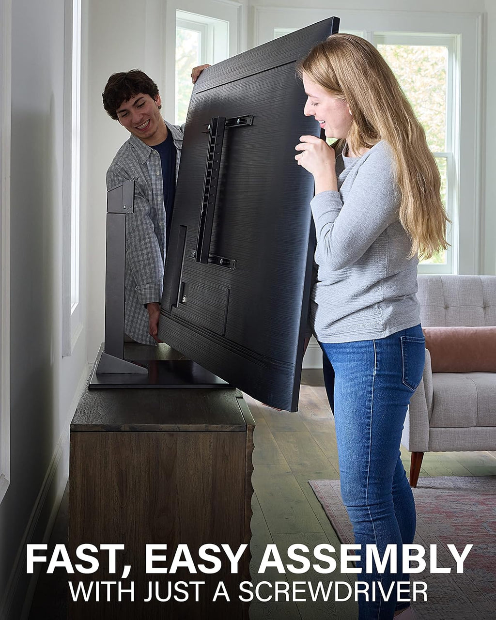 SANUS Universal TV Stand - Large Swivel Base Replacement TV Stand for Screens Up to 86' - Swivels 70 Degrees & Height Adjusts 8' - Compatible with Sony, Vizio TCL & More