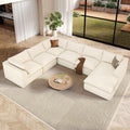 Vesgantti 141.7' Oversized Sectional Boneless Couch, Modern 7 Seater Modular Sofa with Chaise, Deep Seat Convertible Plush Corduroy Cloud Couches for Living Room, No Assembly Required, Beige