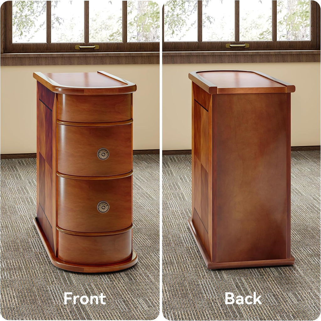 LITTLE TREE End Table Set of 2, No Assembly Required Wood End Table with 2 Drawers, Sofa Side Table for Living Room, Vintage Slim Nightstand Bedside Table for Bedroom