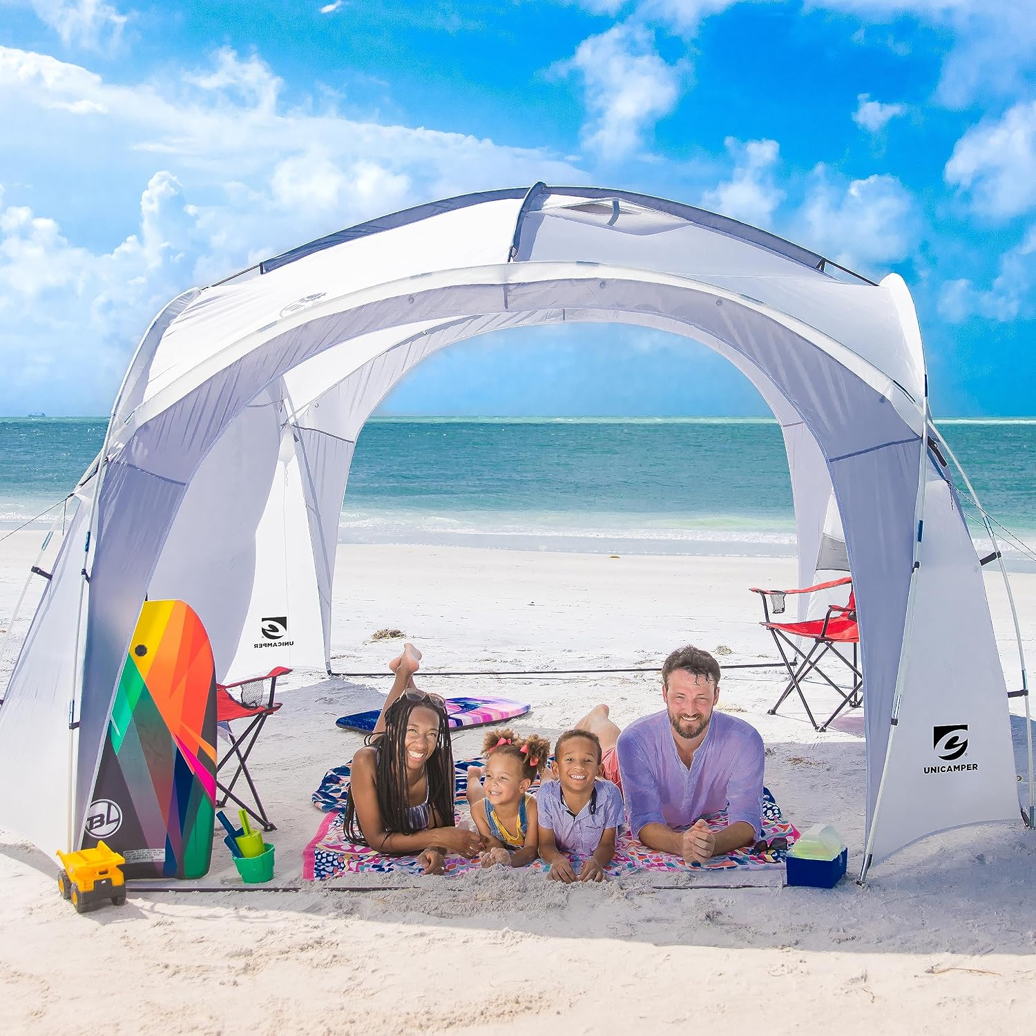 UNICAMPER Beach Tent 12 X 12ft Large UPF50+ Pop Up Canopy with 2-Pcs Side Wall