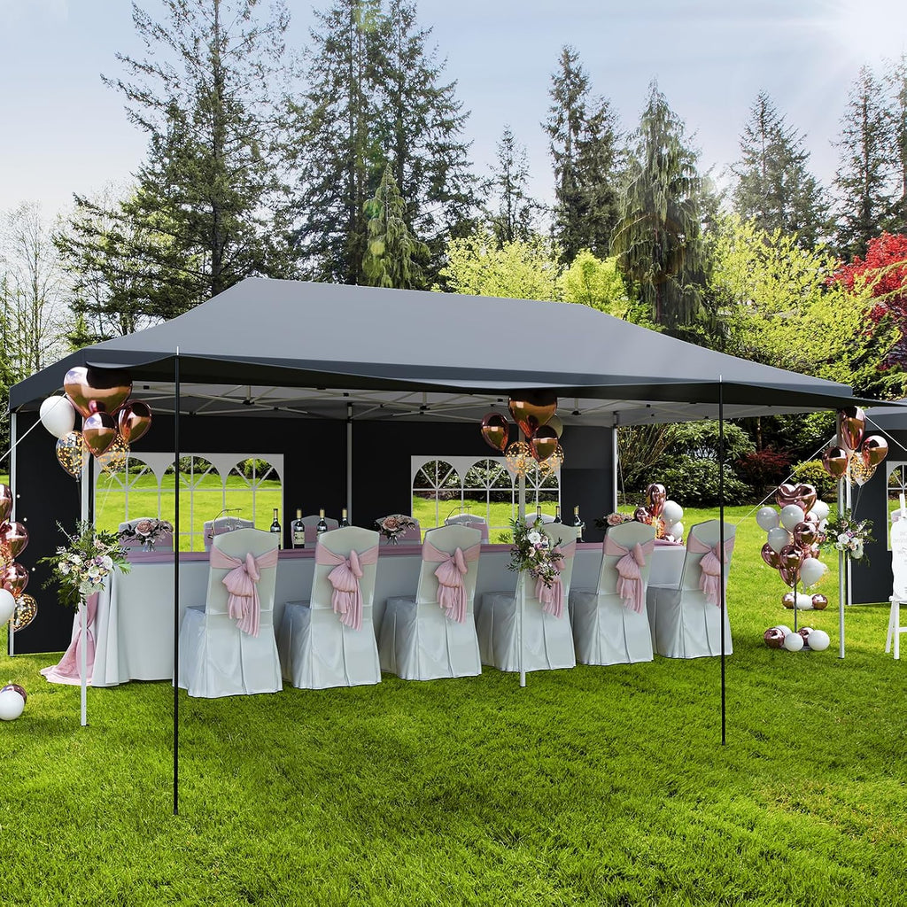 Garvee Commercial-Grade 10x20 ft Pop-Up Canopy Tent - 420D Oxford Fabric with PE Windows and 5 Removable Sidewalls, Ideal Heavy Duty Outdoor Shelter for Events, Weddings, and Backyard Gatherings
