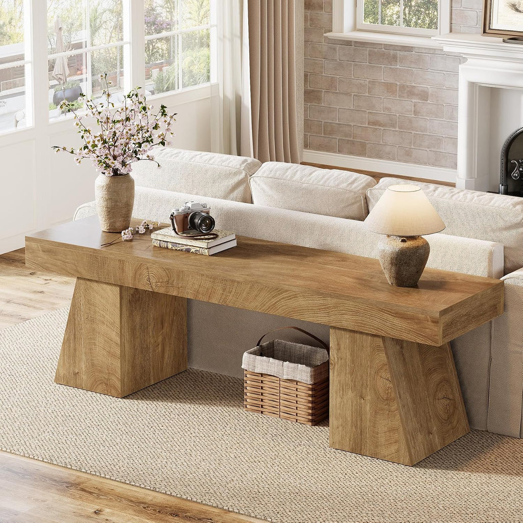 Tribesigns 63' TV Stand for 55/60/65/75-Inch TVs, Farmhouse Entertainment Center with Double Geometric Pedestal, Media Console Television Stands for Living Room, Bedroom, Natural