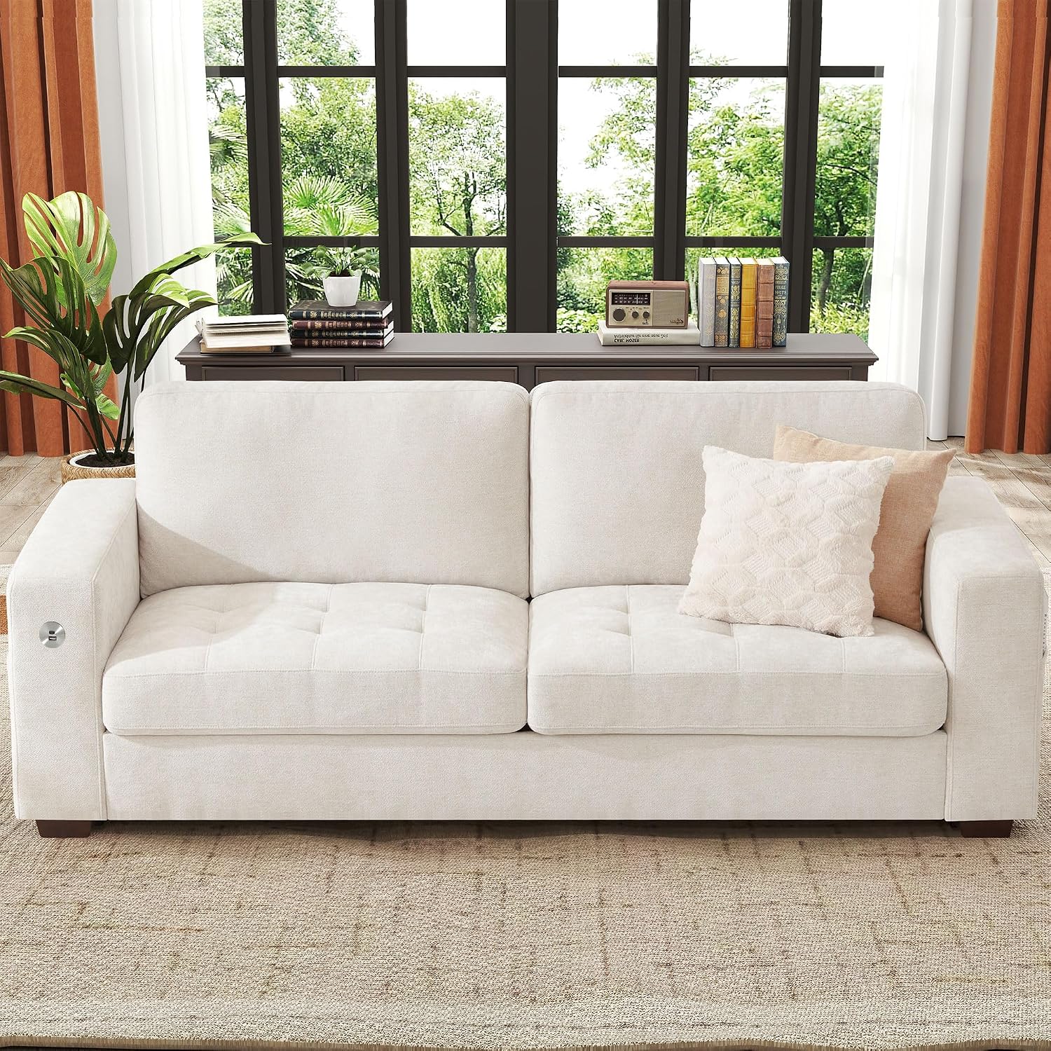 Ihanherry Modern Sofa Living Room Loveseat with USB/Type-C Charging Port, Comfy 2-Seats Chenille Recliner Sofa for Small Space, Removable Medium Firm Sofa Cushion, (70inch, Beige)