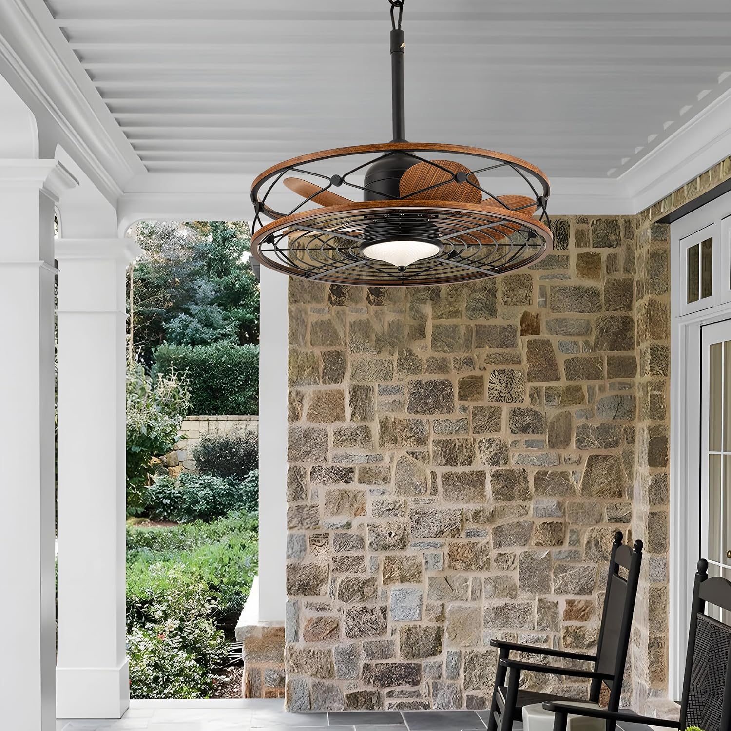 TIFEROR Outdoor Ceiling Fan with Light and Remote Control, 24 'Wet Rated Ceiling Fan with Remote and Light Kit for Gazebo, Porch and Patio
