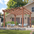 Yardenaler 10x10 FT Wooden Pergola, Cedar Wood Gazebo with Flat Roof, Outdoor Garden Shelter with Stakes Included, Patio, Deck, Backyard, Lawn