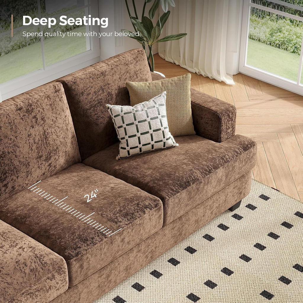 COPIAE 89 Inch Sofa with Extra Deep Seats Oversize,3 Seater Sofa for Living Room, Modern Couch and Sofa, Comfy Armrests and Seats and Backrests, Easy Installation,Chenille Fabric Brown