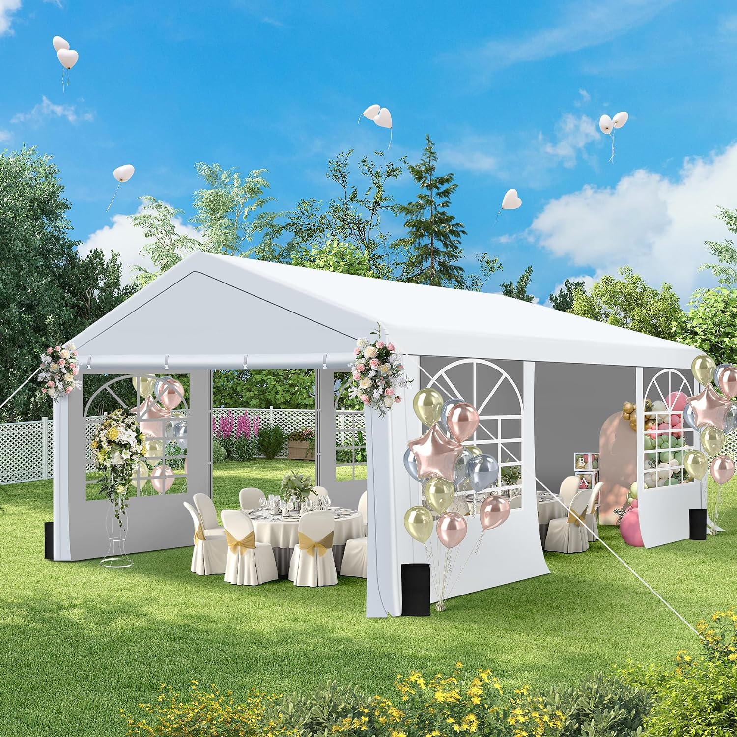 13'x20' Party Tent Heavy Duty, Wedding Tent with Removable Sidewall & 4 Sand Bags, Outdoor Events for Wedding, Birthday Party (13' x 20')