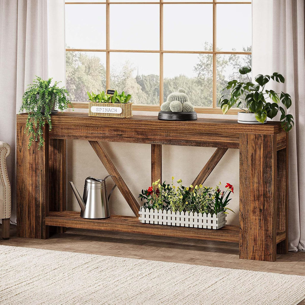 Tribesigns 70.9' Sofa Tables Narrow Long, Rustic Farmhouse Console Table Behind Couch with Storage Shelf, Accent Hallway Foyer Tables for Living Room, Entryway, Entrance, Dark Brwon