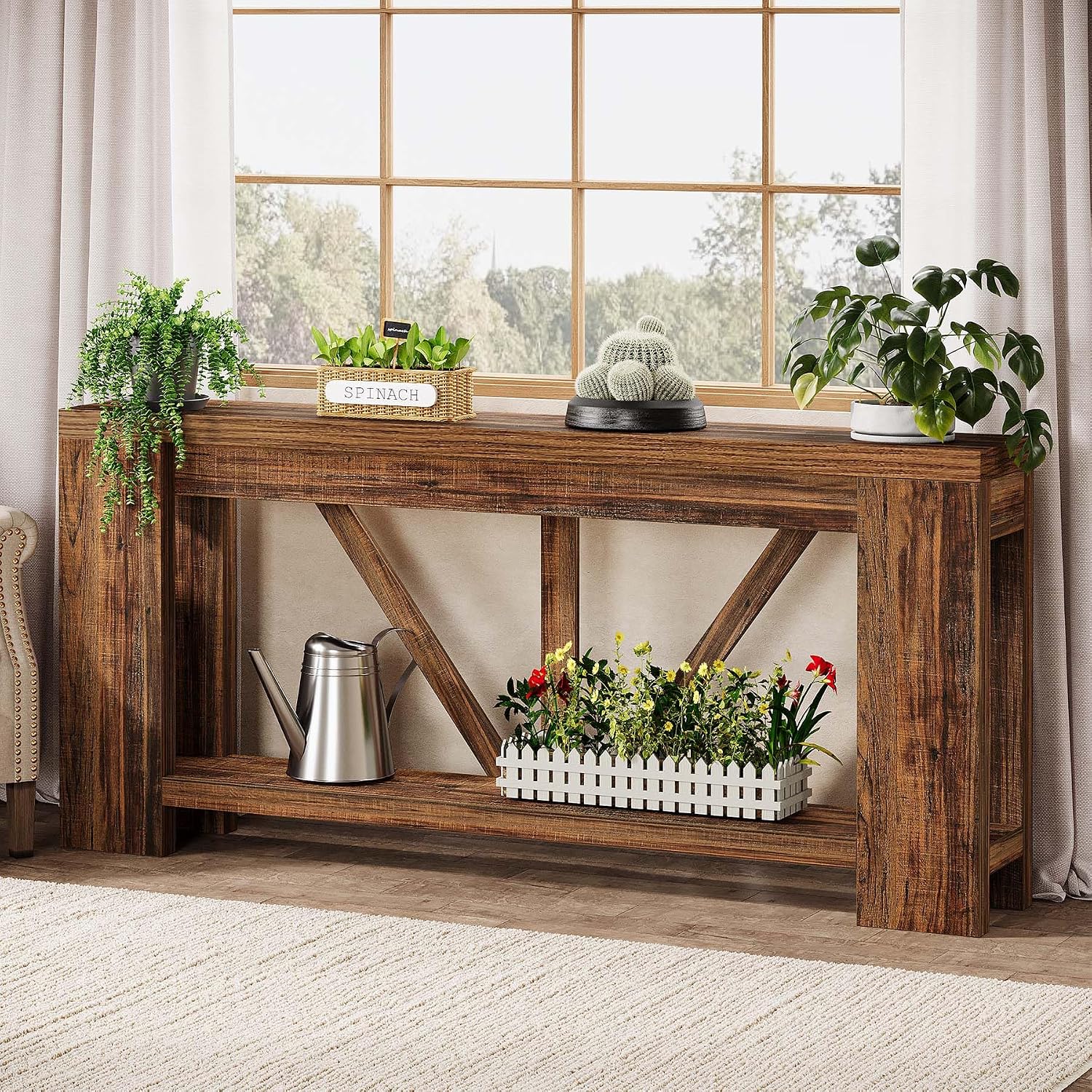 Tribesigns 70.9' Sofa Tables Narrow Long, Rustic Farmhouse Console Table Behind Couch with Storage Shelf, Accent Hallway Foyer Tables for Living Room, Entryway, Entrance, Dark Brwon