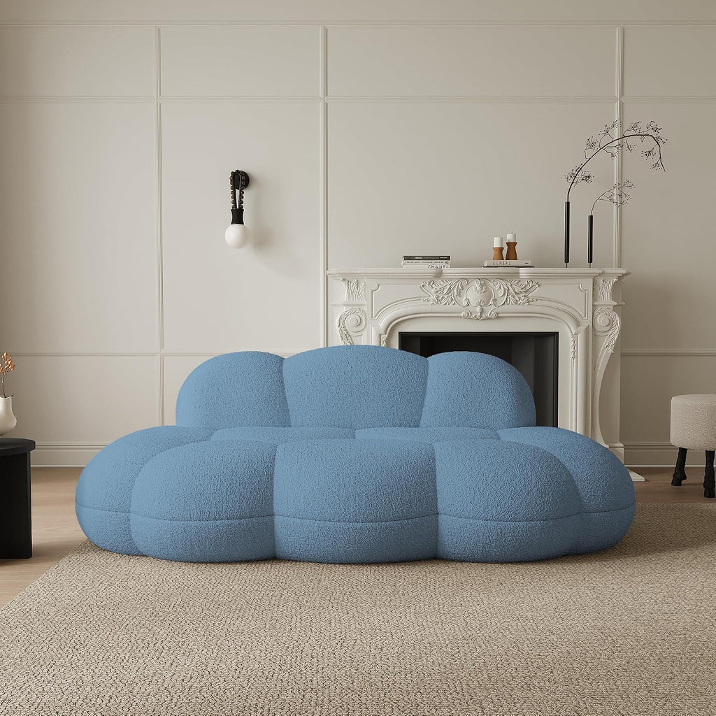 JACH Cloud Shaped Couches for Living Room, Modern Comfy Upholstered Sofa, Cloud Shaped Leisure Sofa, Upholstered Couch for Bedroom, Apartment, Small Space (Blue, No Assembly Required)