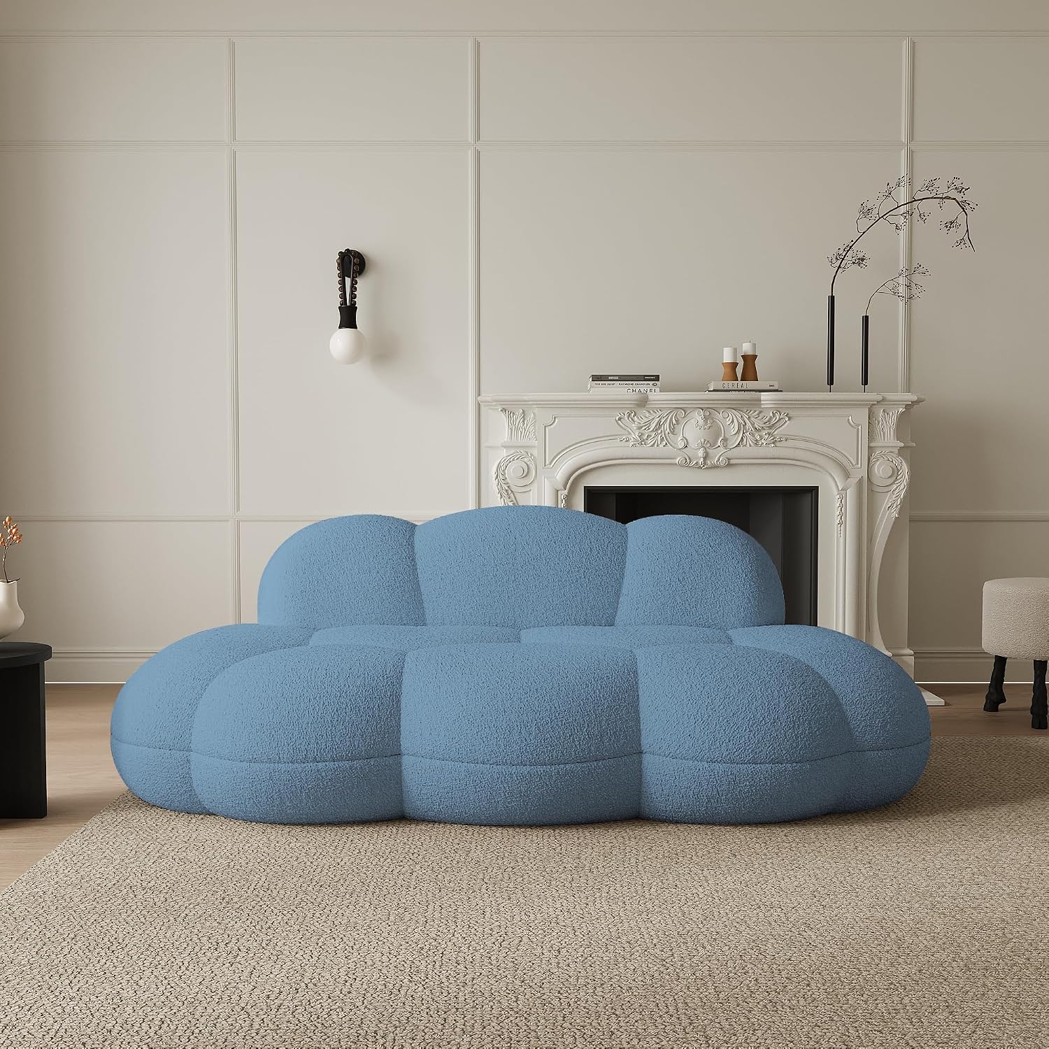 JACH Cloud Shaped Couches for Living Room, Modern Comfy Upholstered Sofa, Cloud Shaped Leisure Sofa, Upholstered Couch for Bedroom, Apartment, Small Space (Blue, No Assembly Required)