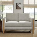 Modway Hawken 54 Inch Boucle Loveseat in Parchment Beech with Wood Legs – Mid-Century Modern Small Space 2-Seater Sofa for Living Room, Bedroom, or Office Lounge