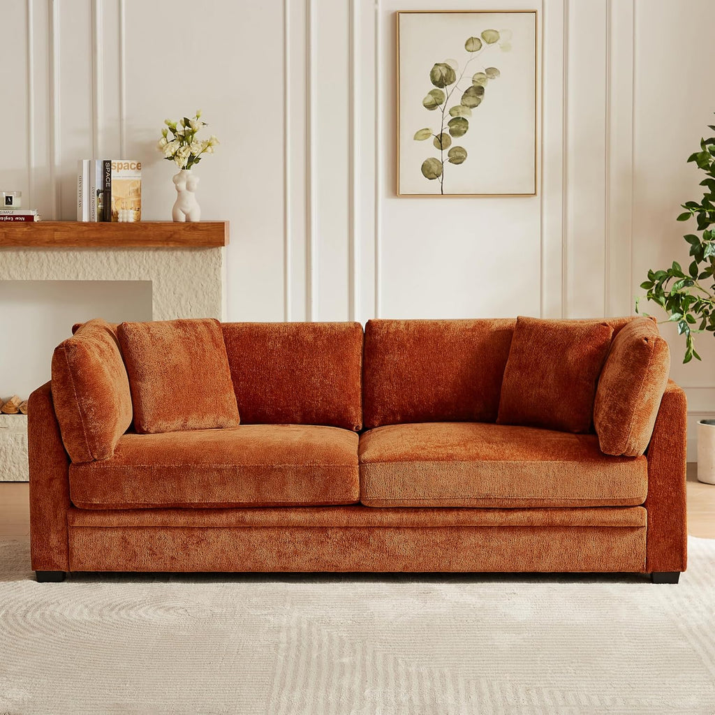 Christopher Knight Home Masie Chenille Upholstered 3 Seater Sofa Couch, Wooden Home Sofa Living Room, Comfy Cloud Couch for Bedroom, Home Office, Caramel Brown
