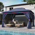 LAUSAINT HOME 10'x13' Outdoor Gazebo, Metal Frame Heavy Duty Patio Canopy Tent Shelter with Double Roofs, Mosquito Nettings and Privacy Screens for Backyard, Garden, Lawn, Classic Blue
