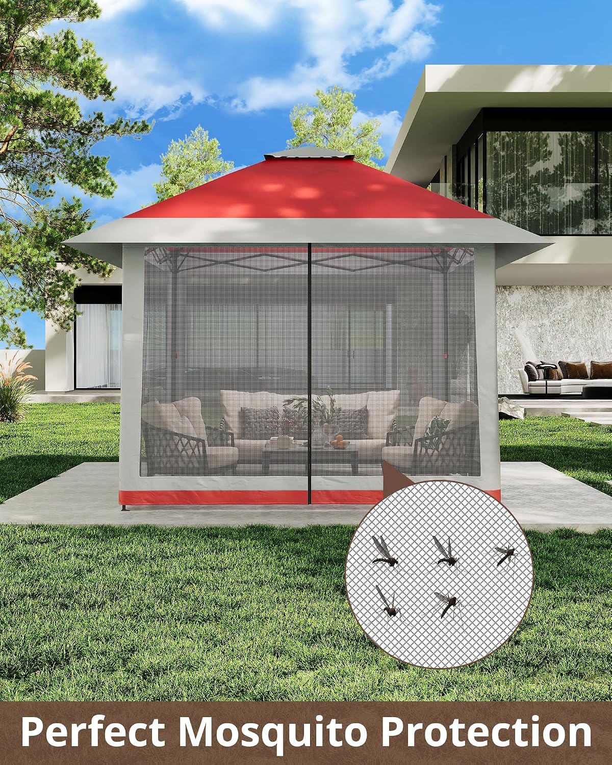 13'x13' Pop Up Gazebo, Heavy Duty Instant Canopy Gazebo with Mosquito Net & Double Roof, 3 Level Adjustable Height Canopy Tent, UV-Resistant Outdoor Party Tent for Backyard, Garden, Lawn