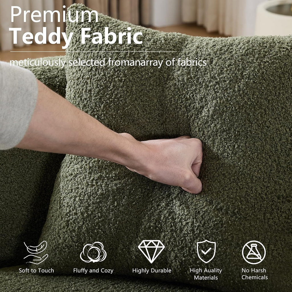 67'Curved Loveseat Sofa for Living Room, Deep Seat Love Seat Couch with 2 Throw Pillows, Modern Loveseat Adopt Teddy Fabric, Suitable Small Spaces The Cloud Loveseat, No Assembly Needed, Green