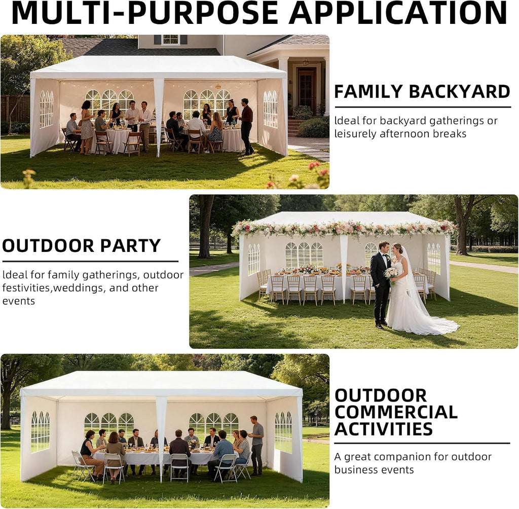 10x20 Party Tent Heavy Duty Outdoor Canopy Tents for Parties with 4 Removable Sidewalls Outside Large Carpas para Fiestas for Backyard Patio Events Wedding BBQ, White