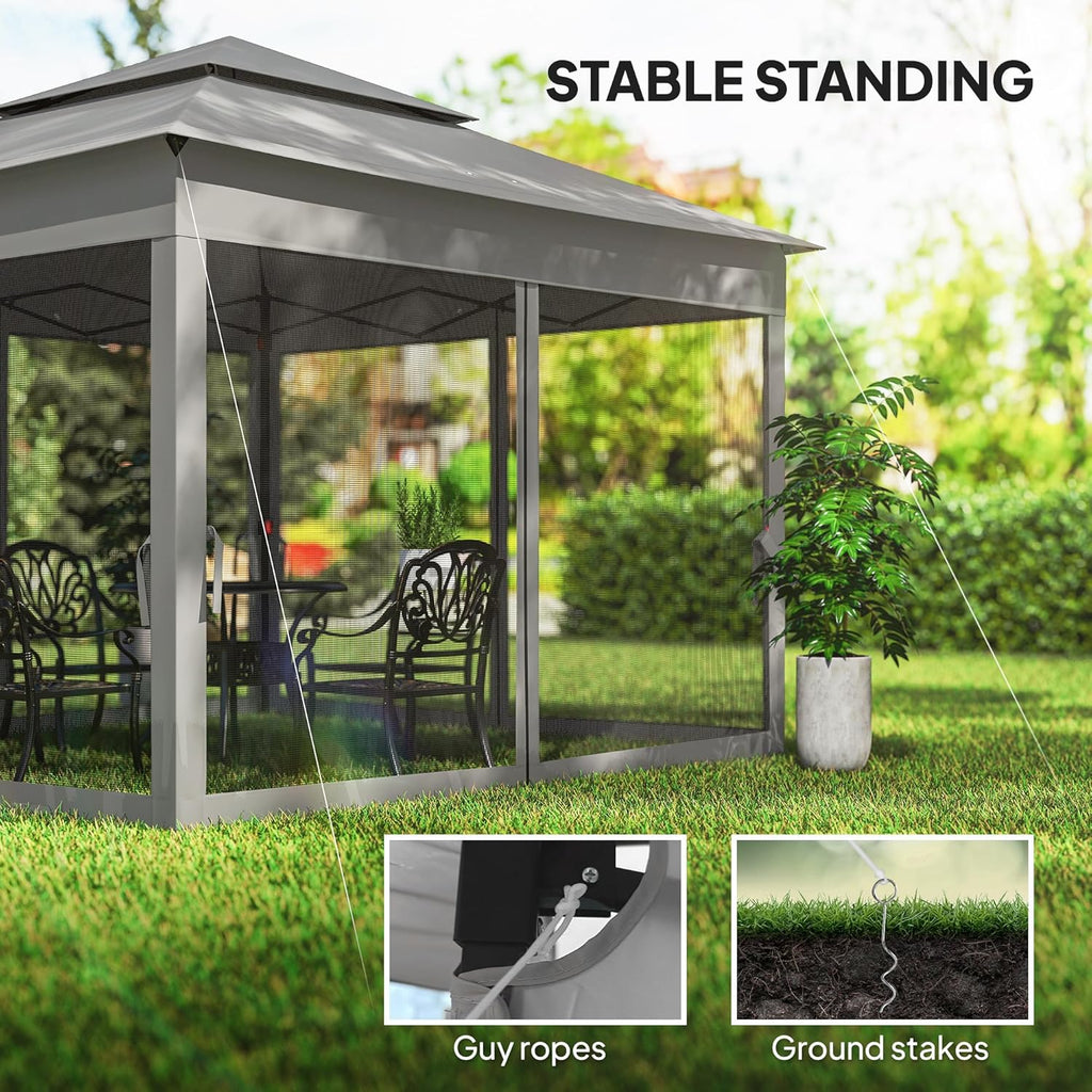 Outsunny 11' x 11' Pop Up Canopy, Outdoor Patio Gazebo Shelter with Removable Zipper Netting, Instant Event Tent w/ 114 Square Feet of Shade and Carry Bag for Backyard, Garden, Dark Gray