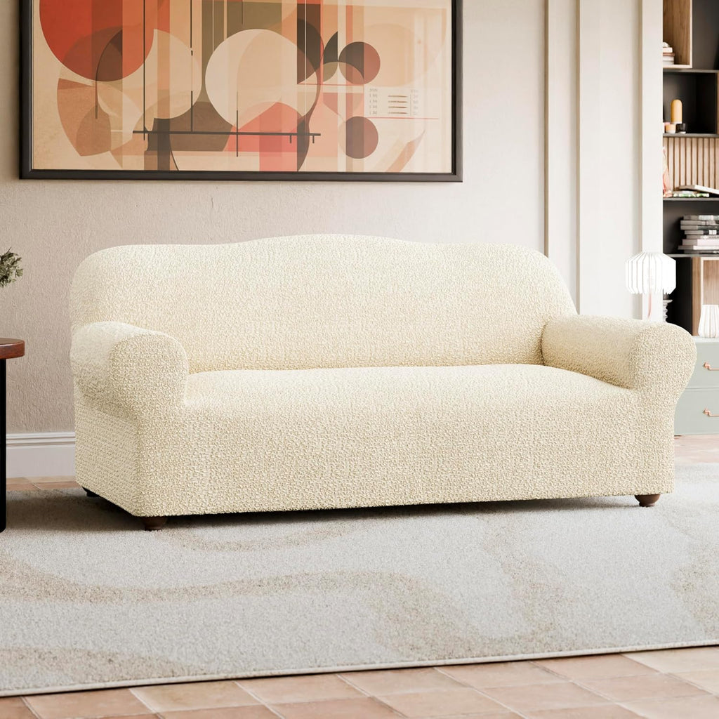 PAULATO BY GA.I.CO. Sofa Slipcover - Stretch Couch Cover - Stylish Cushion Sofa Cover - Soft Polyester Fabric Slipcover - 1-Piece Form Fit Washable Protector for Pet - Mille Righe Collection - Cream