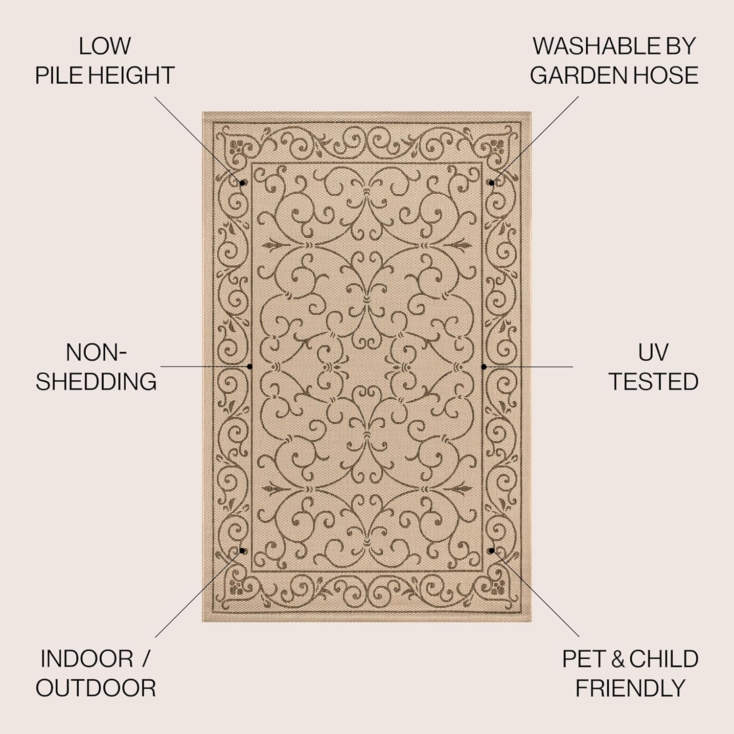 JONATHAN Y Vintage Filigree Indoor Outdoor Area Rug 9X12 Beige/Brown, Charleston Textured Weave for Backyard, Patio, Porch, Easy-Cleaning, High Traffic, Pet-Friendly, Non-Shedding (SMB106A-9)