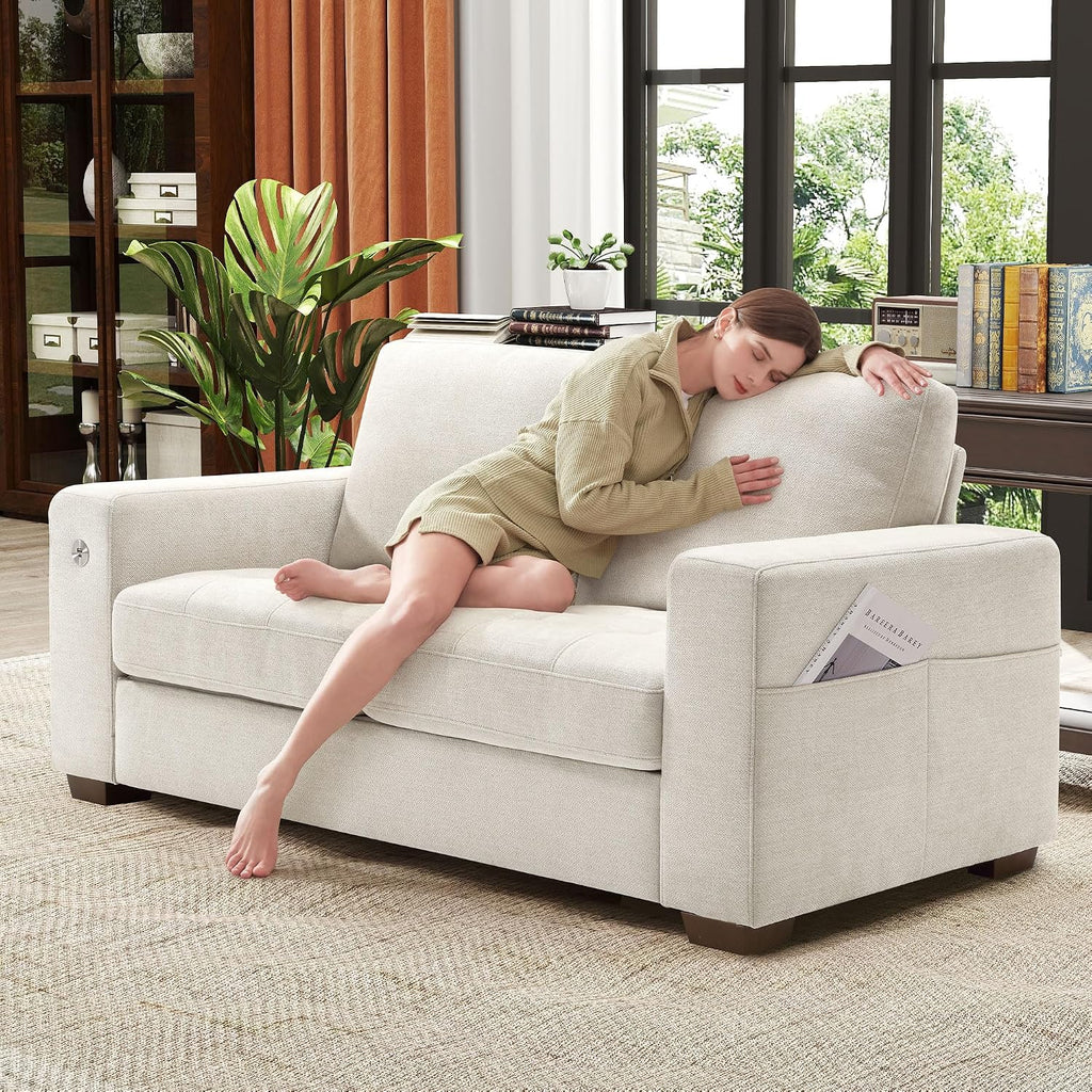 Ihanherry Modern Sofa Living Room Loveseat with USB/Type-C Charging Port, Comfy 2-Seats Chenille Recliner Sofa for Small Space, Removable Medium Firm Sofa Cushion, (70inch, Beige)