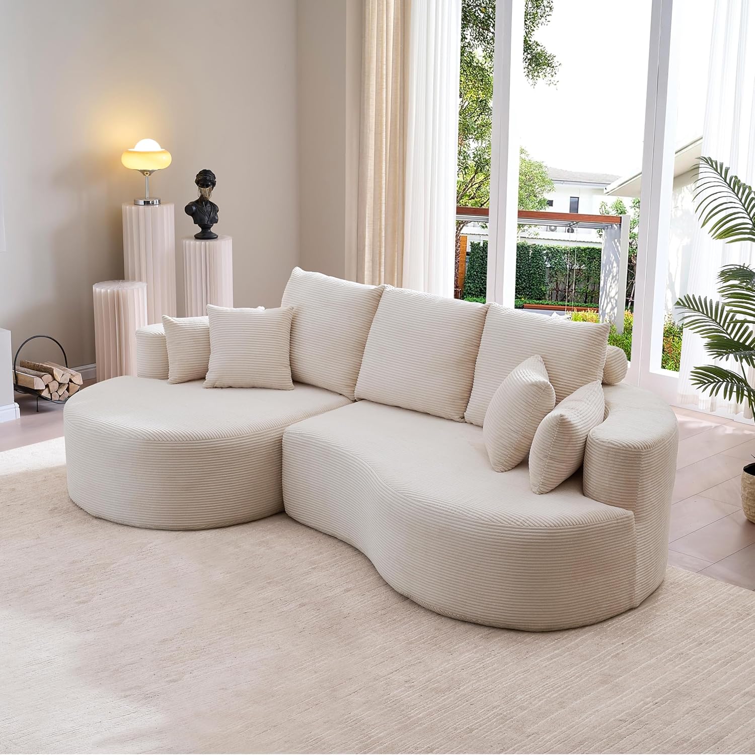 Christopher Knight Home Carden 106' Curved Modular Sectional Sofa, Comfy Sofa Couch with Chaise Lounge, Modern Cloud Couch with Deep Seat, Fabric Upholstered Set for Living Room Bedroom, Whitecap