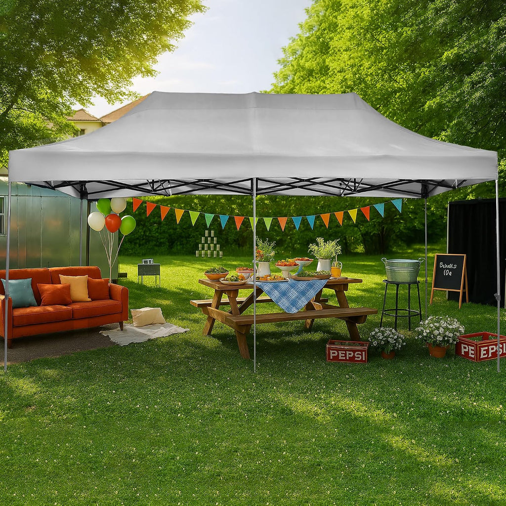 10x20 ft Pop up Canopy Tent, GDY Folding Heavy Duty Height Adjustable Shelter Gazebos with Wheeled Bag, White.