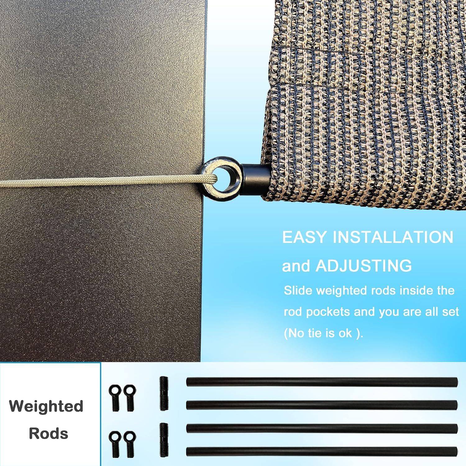 Alion Home Universal Breathable Pergola Shade Cover – Pergola Replacement Canopy – Outdoor Adjustable Shade Cover with Heavy Duty Weighted Metal Rods (12' x 10', Mocha Brown)